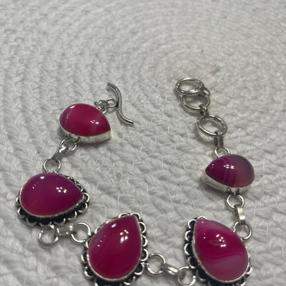Beautiful PINK BOTSWANA AGATE Handmade Sterling 925 Bracelet Size 8" #398D - Picture 3 of 3